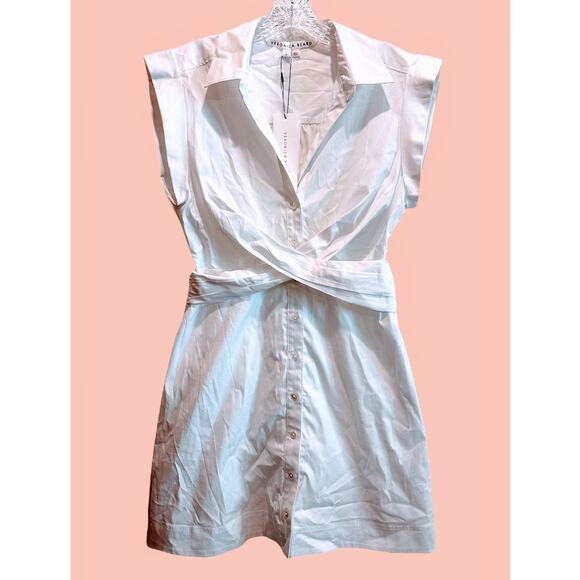 Veronica Beard Nagano cotton blend cross front shirt dress in white size 8 NWT - Picture 3 of 12